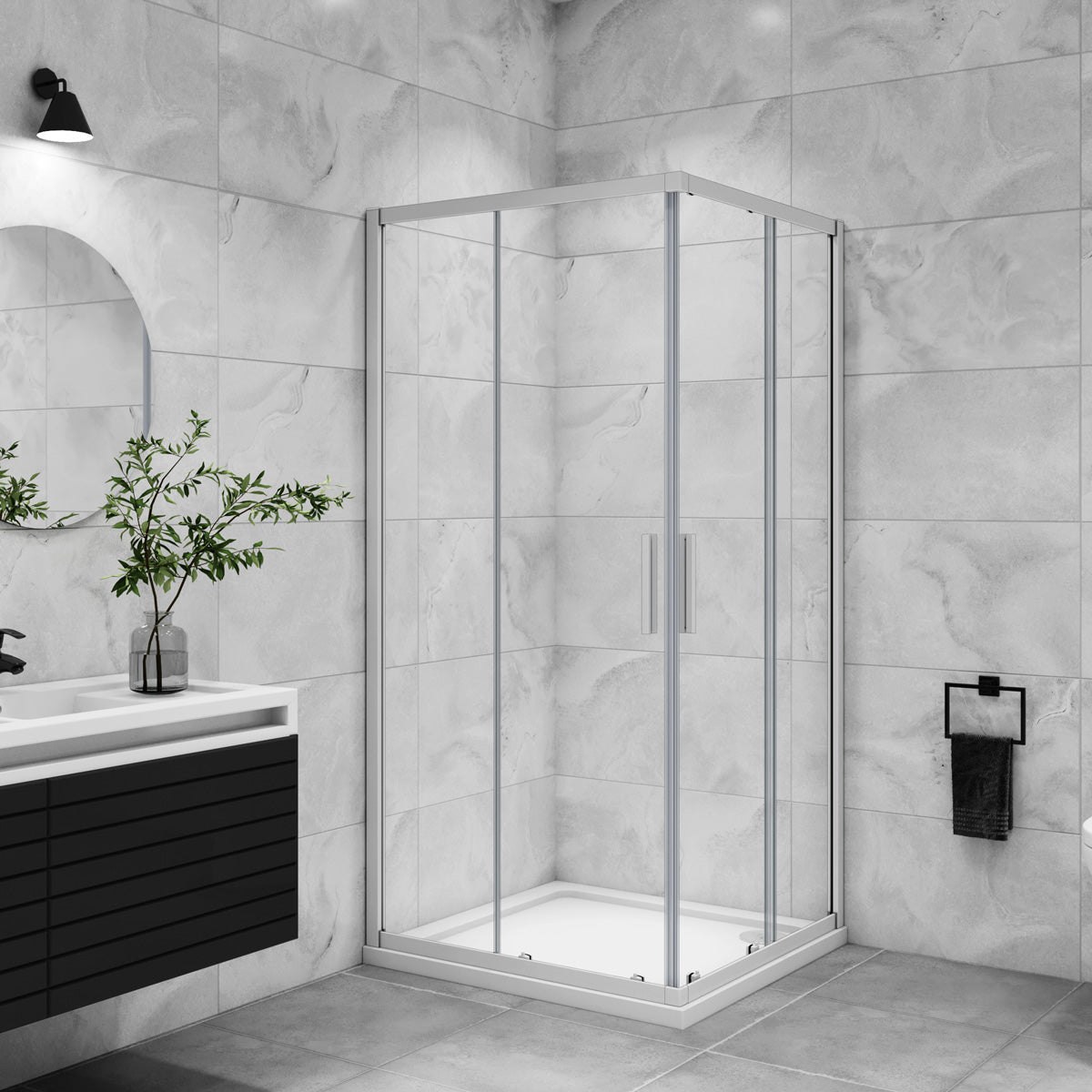 Eckeinstieg Dusche 70x70 cm Höhe 185cm Glas Gerahmte Duschabtrennung