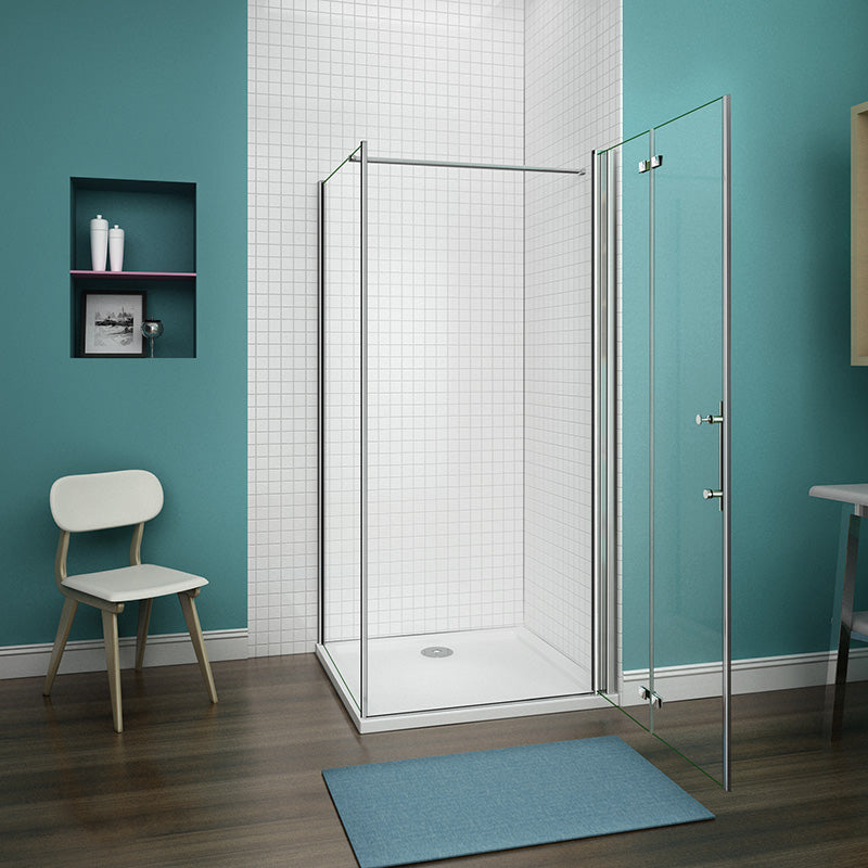 Drehfalttür Dusche Falttür Duschtür Duschabtrennung 6mm ESG Sicherheitsglas H.195cm - L.80 cm / mit Seitenwand L.70 cm
