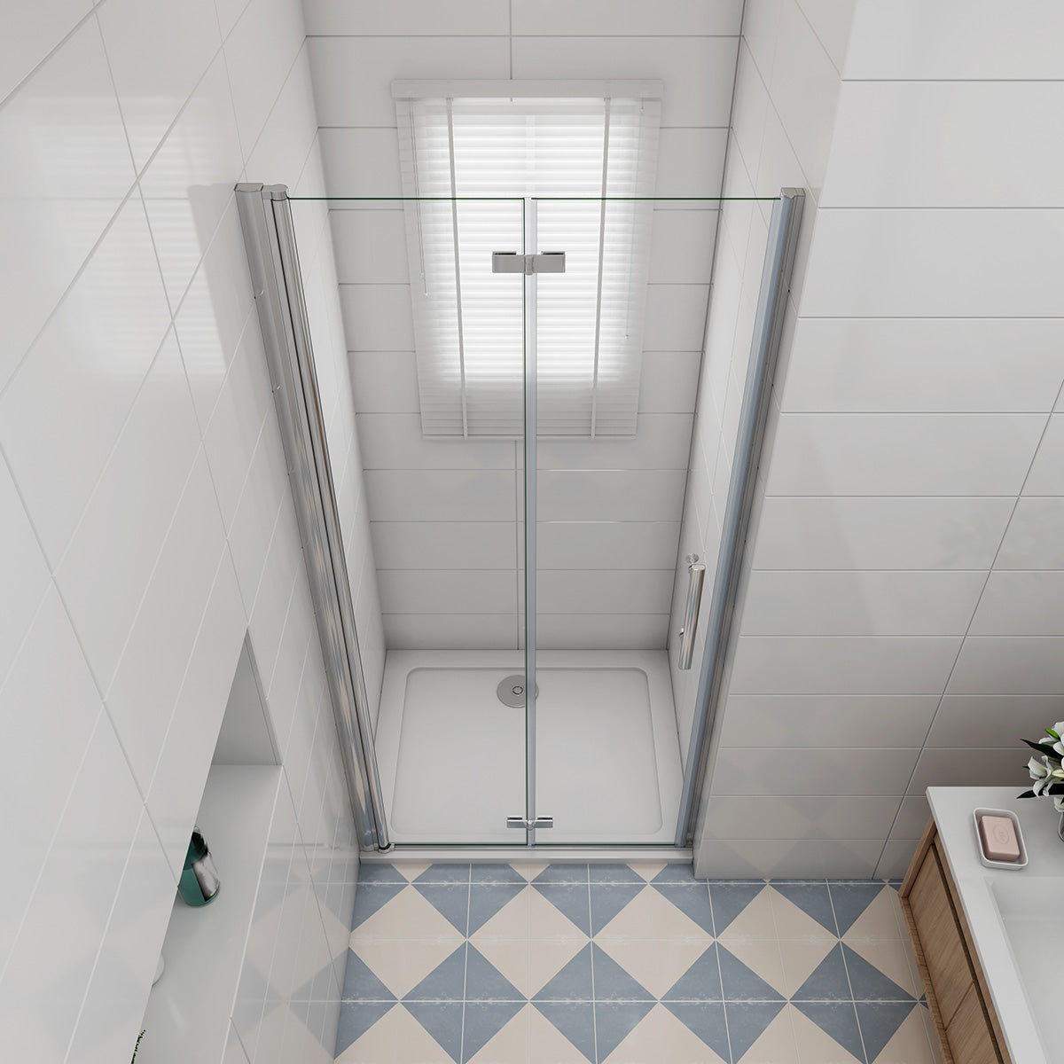 Nischentür Dusche Duschabtrennung Drehfalttür 90 cm Höhe 195 cm Glas