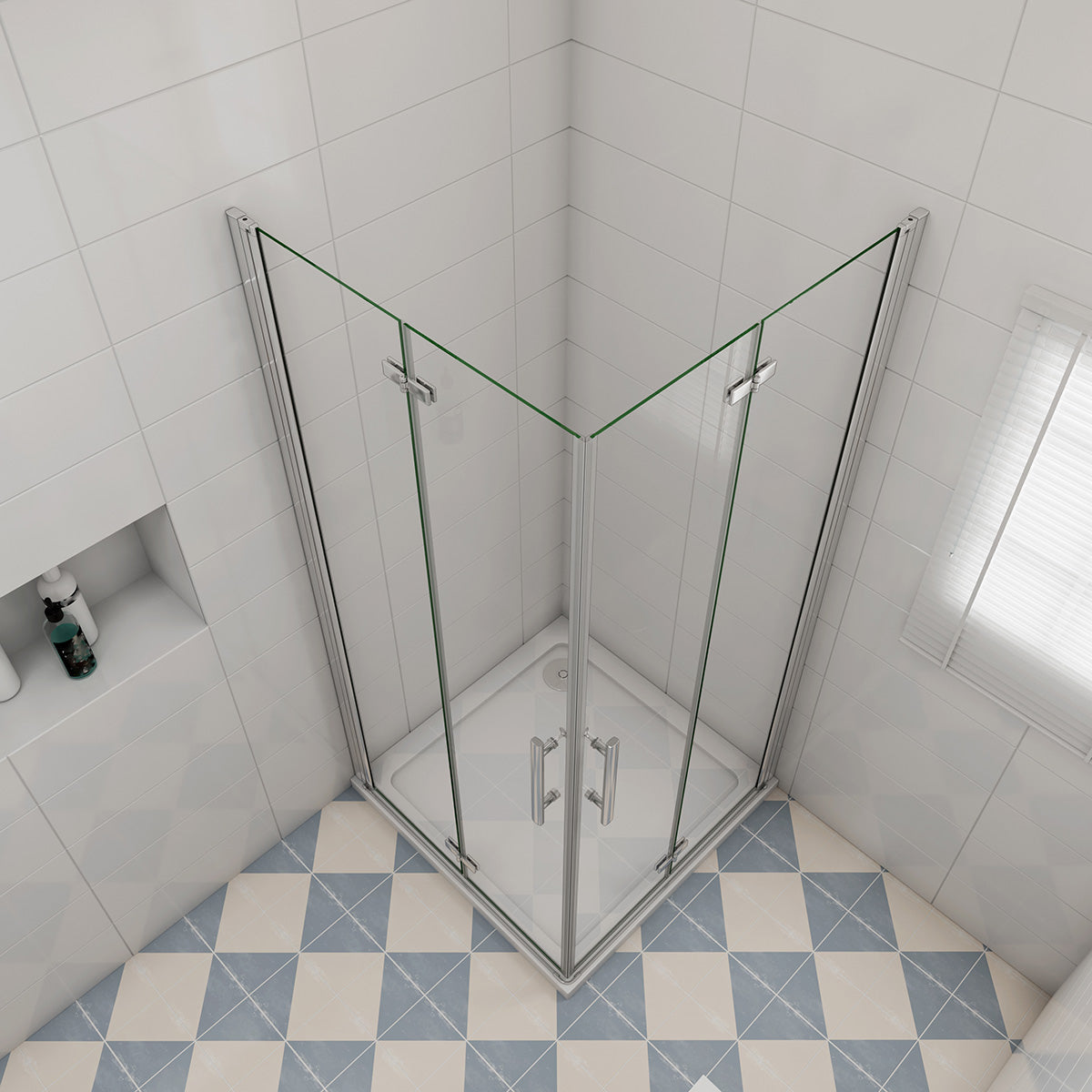 Duschabtrennung Duschkabine Eckeinstieg Faltbar+Drehbar Dusche 90x90 cm Höhe 195cm