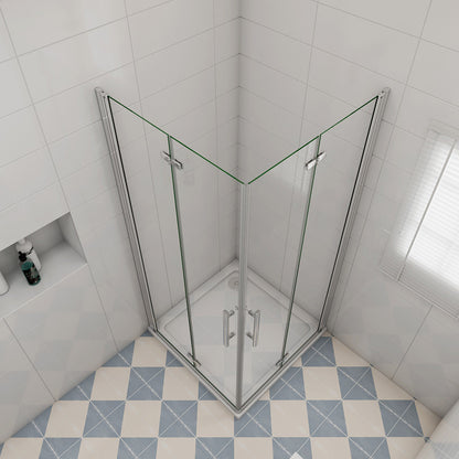 Duschabtrennung Duschkabine Eckeinstieg Faltbar+Drehbar Dusche 90x90 cm Höhe 195cm