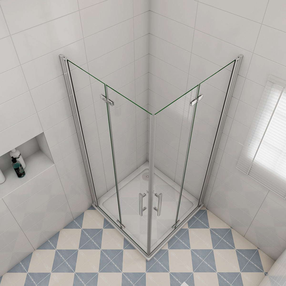 Eckeinstieg Dusche Duschabtrennung 80x80 cm Höhe 195cm Faltbar+Drehbar Duschkabine