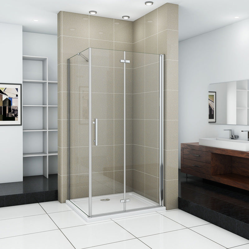 H.185/195cm Nischentür Duschabtrennung Schwingtür Falttür Duschwand Dusche 6mm Nano Glas - L.70 x H.185 cm / mit Seitenwand L.70 cm