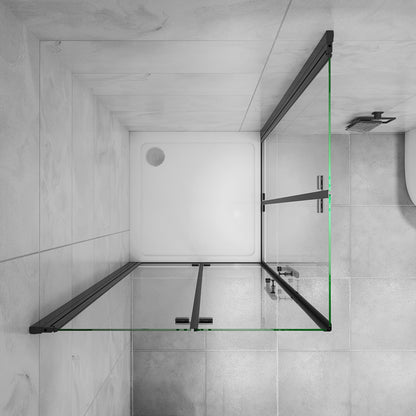 Duschabtrennung Eckeinstieg 100x100 cm Höhe 195cm Faltbar+Drehbar schwarz Dusche Duschkabine