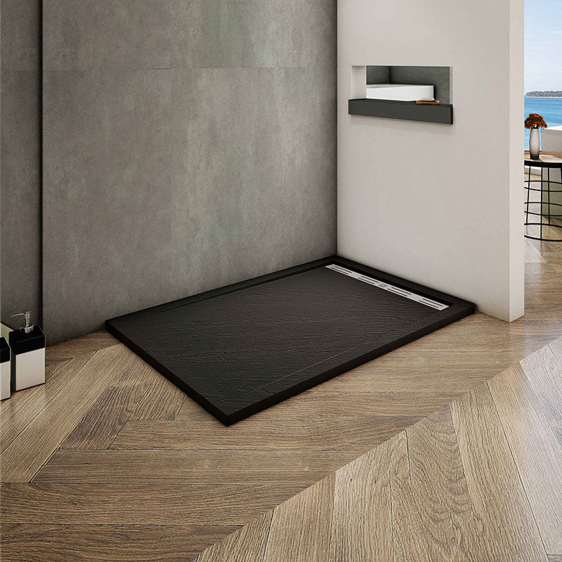 Rechteck Duschtasse Kunststein Schwarz Stein-Effekt Für Duschkabine H.3cm - 160x80 cm