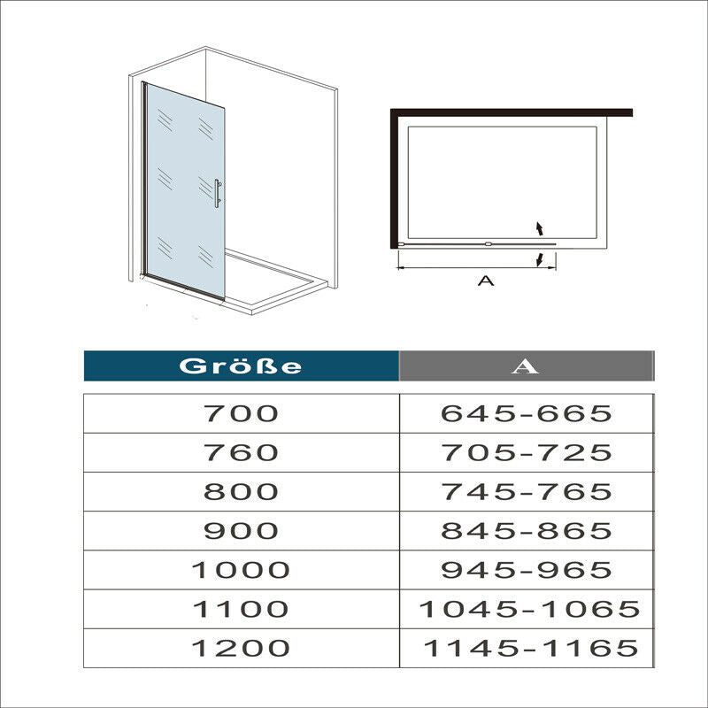 Walk in Duschtür 86 cm Höhe 195 cm Glas Drehtür Dusche Duschabtrennung