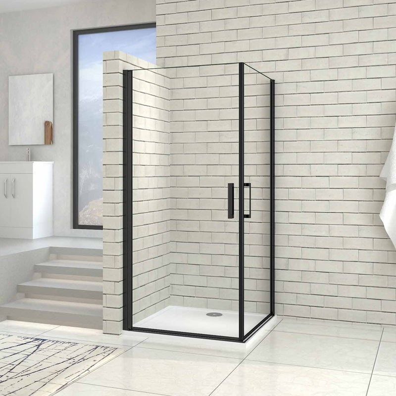 Duschtür Nischentür 8mm NANO Sicherheitsglas schwarzen Aluminiumprofilen H.200cm - Eckeinstieg 80x80 cm