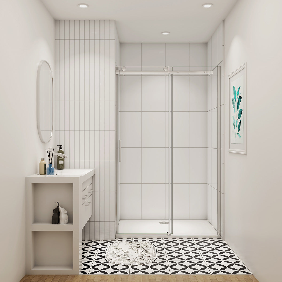 Duschabtrennung Nischentür 145 cm Glasstärke 6mm Schiebetür Dusche