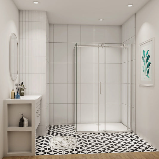 Duschtür+Seitenwand Duschkabine 125x70 cm Glasstärke 6mm Schiebetür Dusche Duschabtrennung