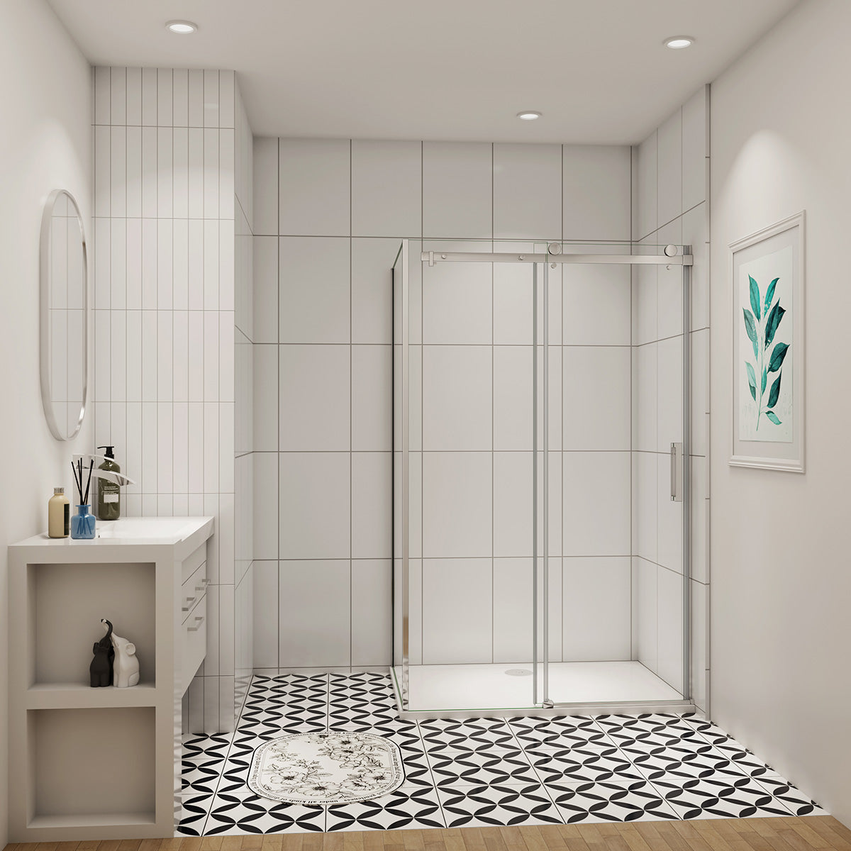 Duschabtrennung Duschtür+Seitenwand 155x80 cm Glasstärke 8mm Schiebetür Dusche Duschkabine