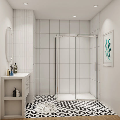 Duschtür+Seitenwand Schiebetür 110x80 cm Glasstärke 8mm Dusche Duschabtrennung Duschkabine