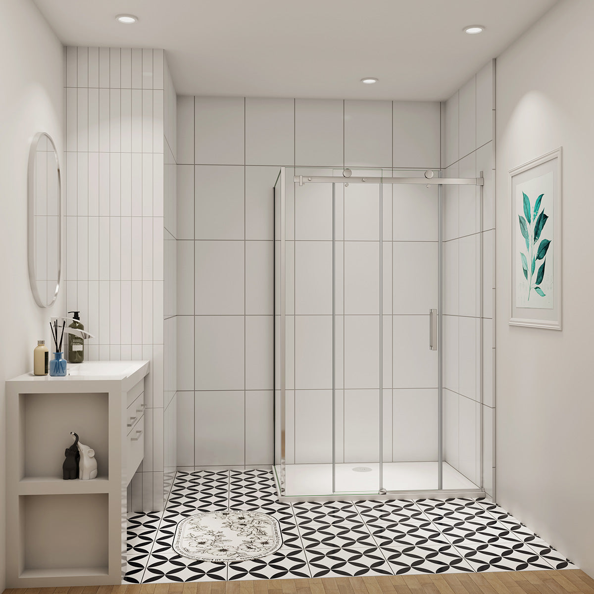 Duschtür+Seitenwand Dusche Duschabtrennung 125x90 cm Glasstärke 8mm Schiebetür Duschkabine