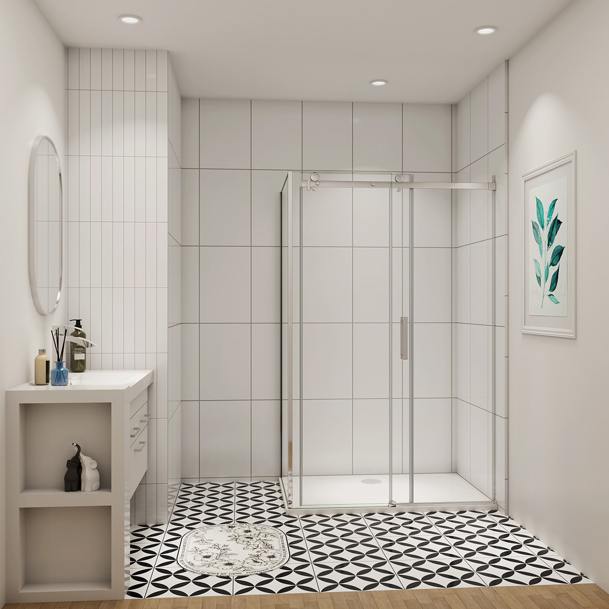 Duschabtrennung Duschtür+Seitenwand 115x70 cm Glasstärke 8mm Schiebetür Dusche Duschkabine