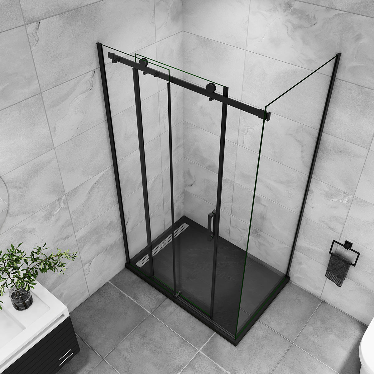 Duschabtrennung Duschtür+Seitenwand 120x80 cm Höhe 200cm Schiebetür Dusche Duschkabine
