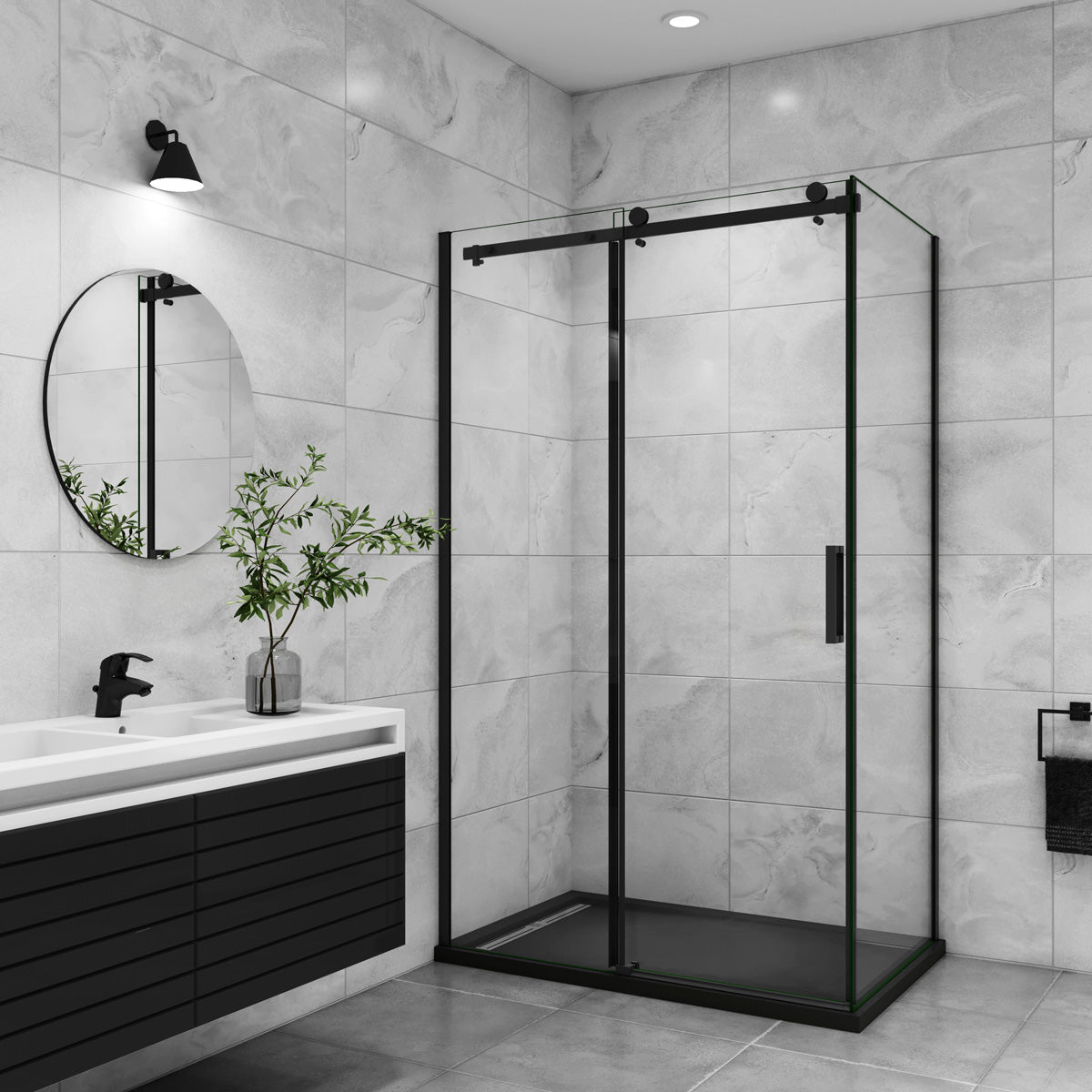 Duschtür+Seitenwand Dusche Duschabtrennung 120x80 cm Höhe 200cm Schiebetür Duschkabine