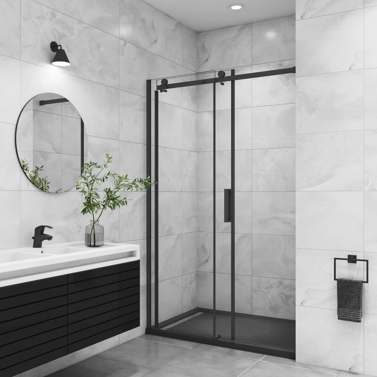 Duschabtrennung Nischentür Schiebetür 8mm NANO Glas schwarz Dusche 120 cm Höhe 200cm