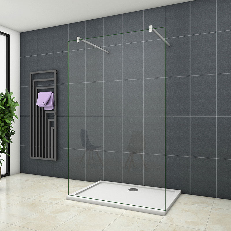 8mm / 10mm Walk-In Duschabtrennung Duschwand Duschtrennwand Glaswand Dusche H.200cm mit 2xStabilisator - 157.7 cm / 10mm & 140 cm