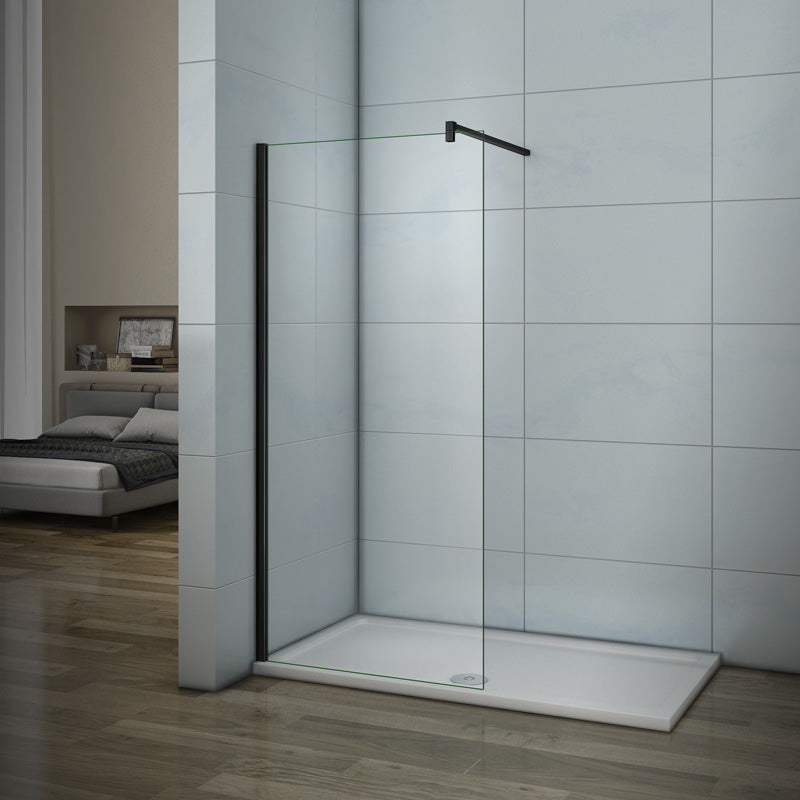 Walk in Dusche Duschwand Duschwände Duschabtrennung Schwarz 8mm/10mm NANO Echtglas H.200cm - 160 cm / 10mm & 140 cm