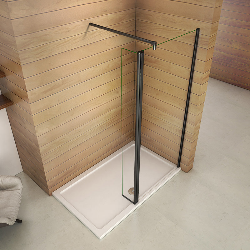 8mm Walk in Dusche Duschwand Duschwände Duschabtrennung Schwarz NANO Echtglas H.200cm - 160 cm / 140 cm / Mit 40cm drehbare Seitenwand